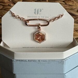 Hexagon Pendant Necklace in Rose Gold with Peach Stone